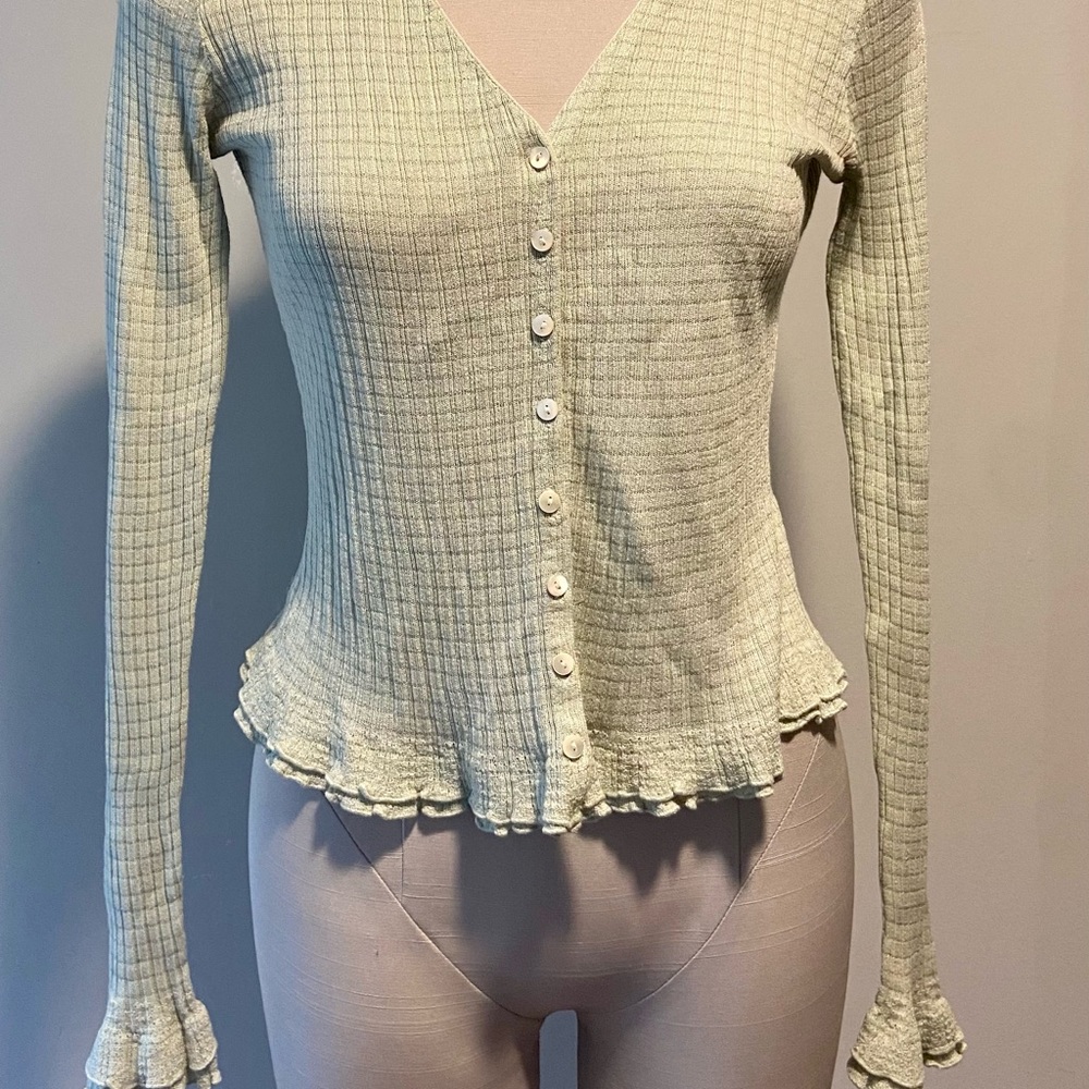 Odille Light Mint Ruffle Button-up Cardigan